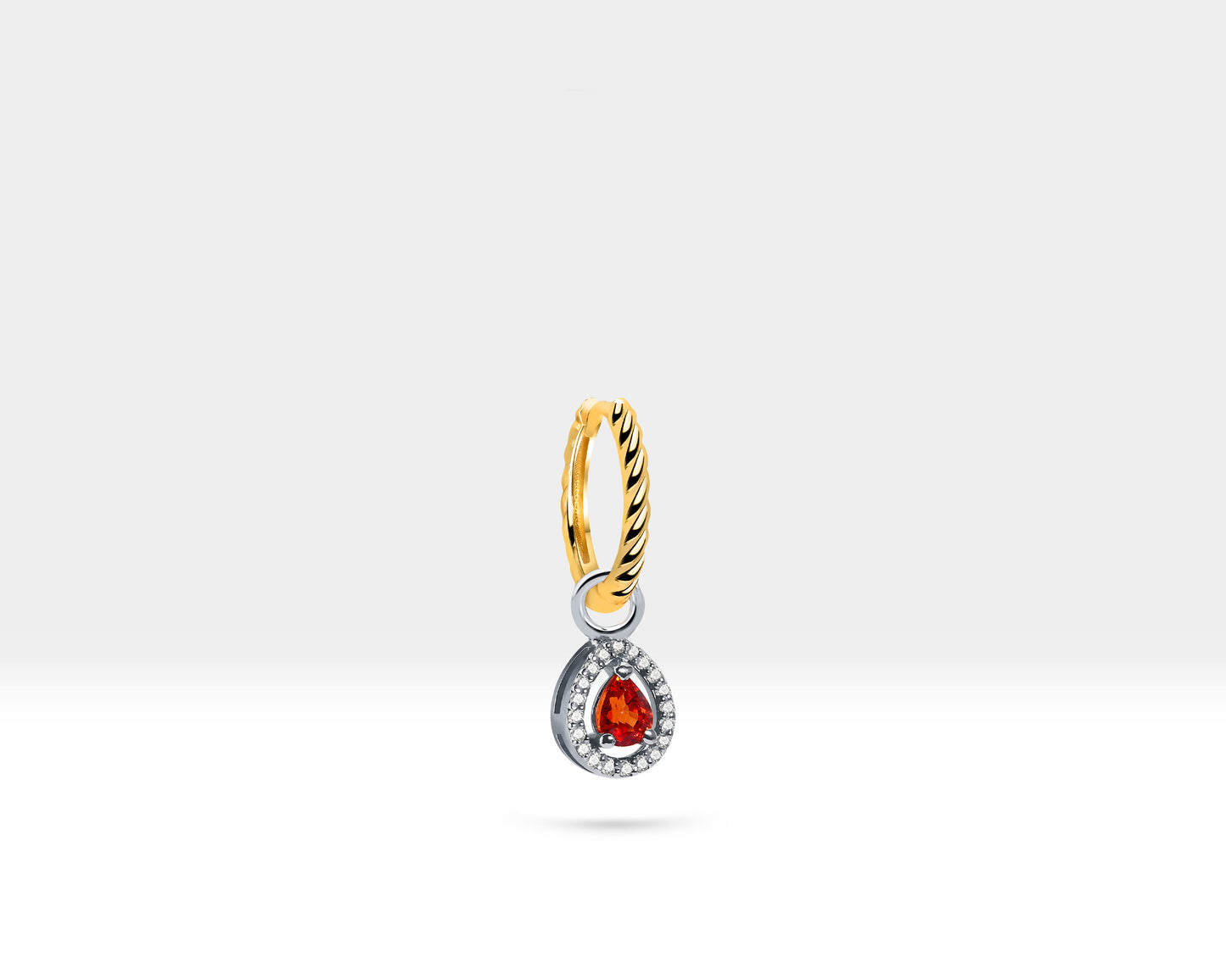 Damla Kırmızı Safir Sallantılı Küpe, 12 MM , 14K Sarı-Beyaz-Kırmızı Altın | LE00046DS