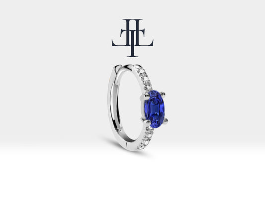 Oval Safir ve Pırlantalı Küpe, 12 MM , 14K Sarı-Beyaz-Kırmızı Altın | LE00021DS