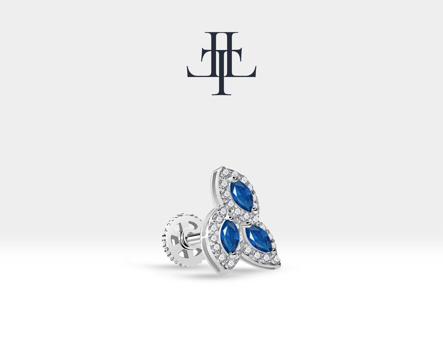 Üçlü Safir Markiz Piercing, 8 MM , 1.2 MM, 14K Sarı-Beyaz-Kırmızı Altın | LP00036SD