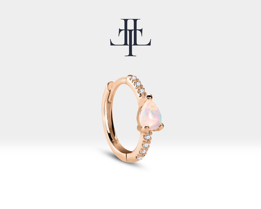 Damla Opal ve Pırlantalı Küpe, 12 MM , 14K Sarı-Beyaz-Kırmızı Altın | LE00018DO