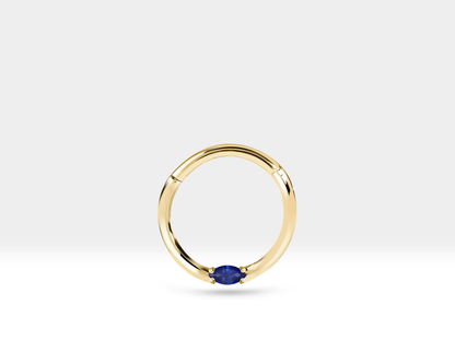 Markiz Safirli Halka Piercing, 10-12 MM , 1.2 MM, 14K Sarı-Beyaz-Kırmızı Altın | LC00028S