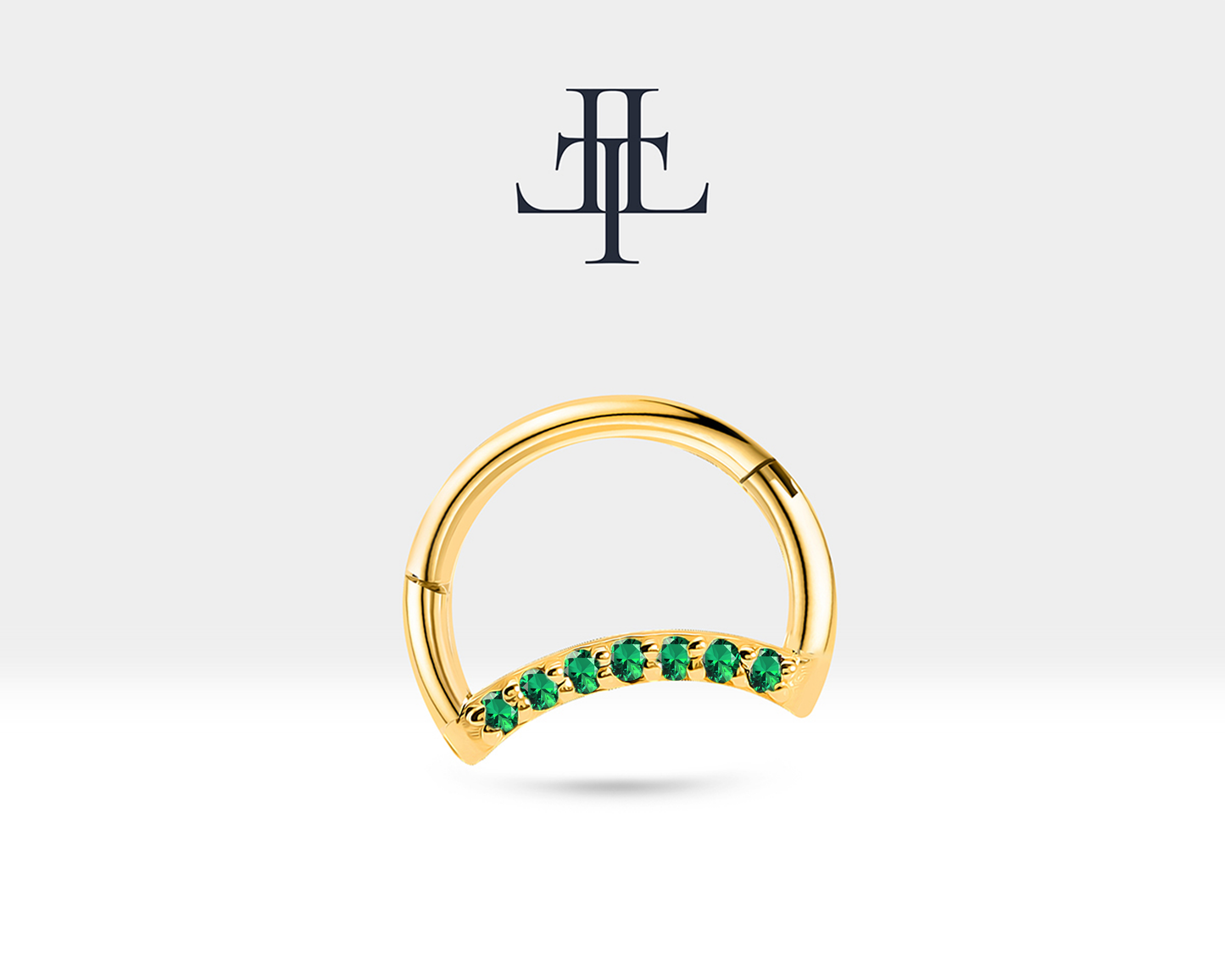 Hilal Yeşil Garnetlı Halka Piercing, 10 MM , 1.2 MM, 14K Sarı-Beyaz-Kırmızı Altın | LC00045G