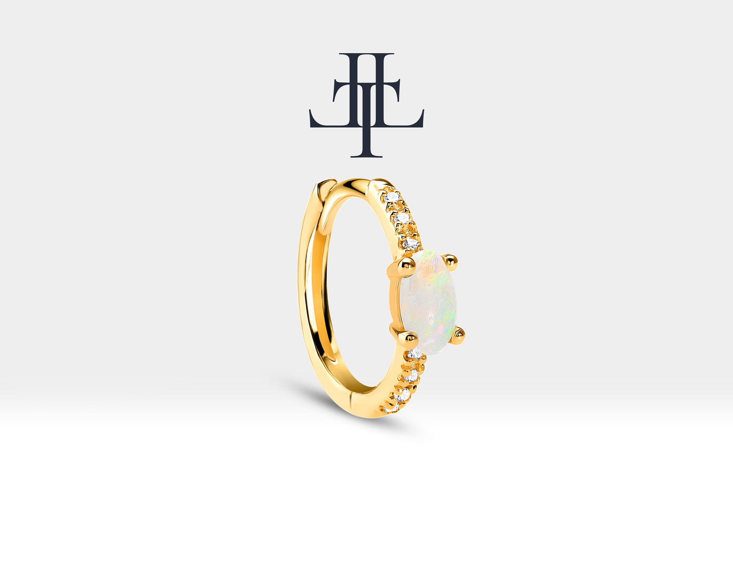 Oval Opal ve Pırlantalı Küpe, 12 MM , 14K Sarı-Beyaz-Kırmızı Altın | LE00021DO