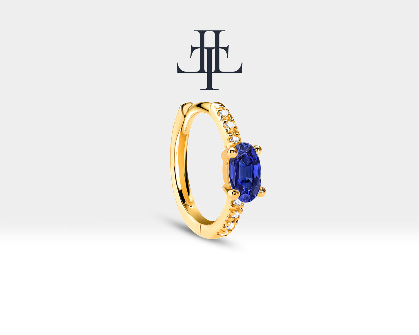 Oval Safir ve Pırlantalı Küpe, 12 MM , 14K Sarı-Beyaz-Kırmızı Altın | LE00021DS