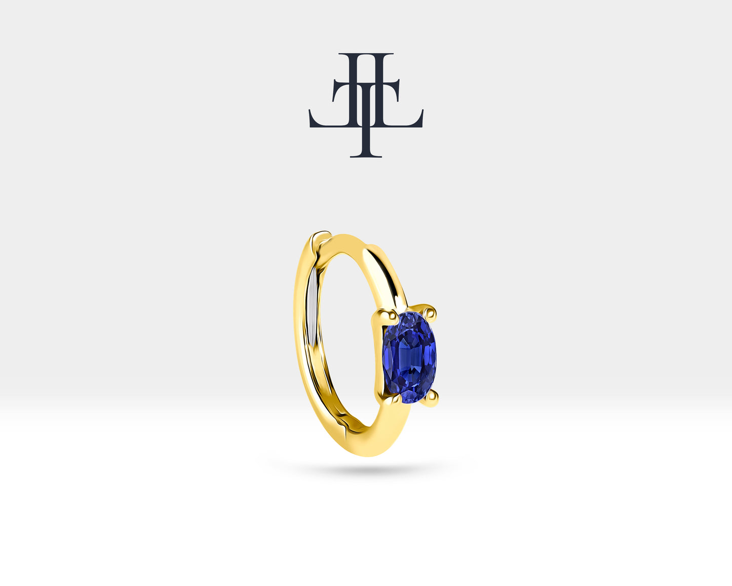 Oval Safir Küpe, 12 MM , 14K Sarı-Beyaz-Kırmızı Altın | LE00026S