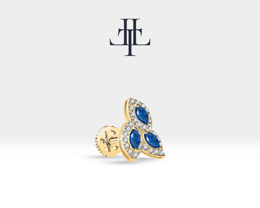 Üçlü Safir Markiz Piercing, 8 MM , 1.2 MM, 14K Sarı-Beyaz-Kırmızı Altın | LP00036SD
