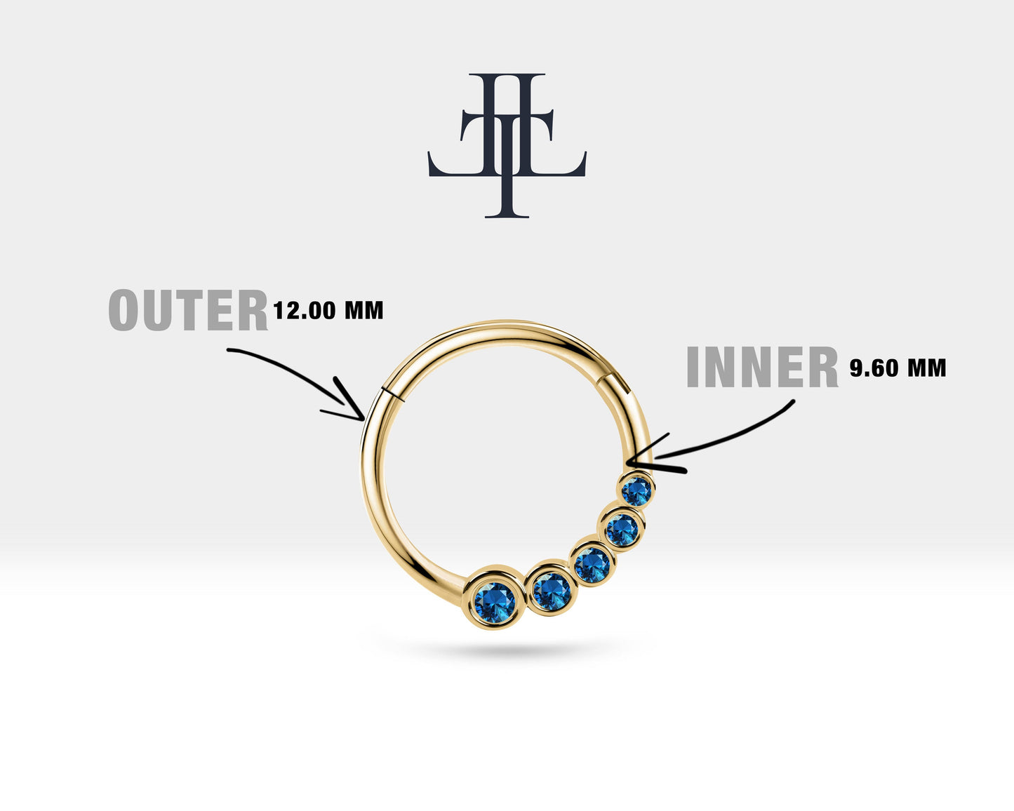 Süzme Safirli Halka Piercing, 12 MM , 1.2 MM, 14K Sarı-Beyaz-Kırmızı Altın | LC00018S