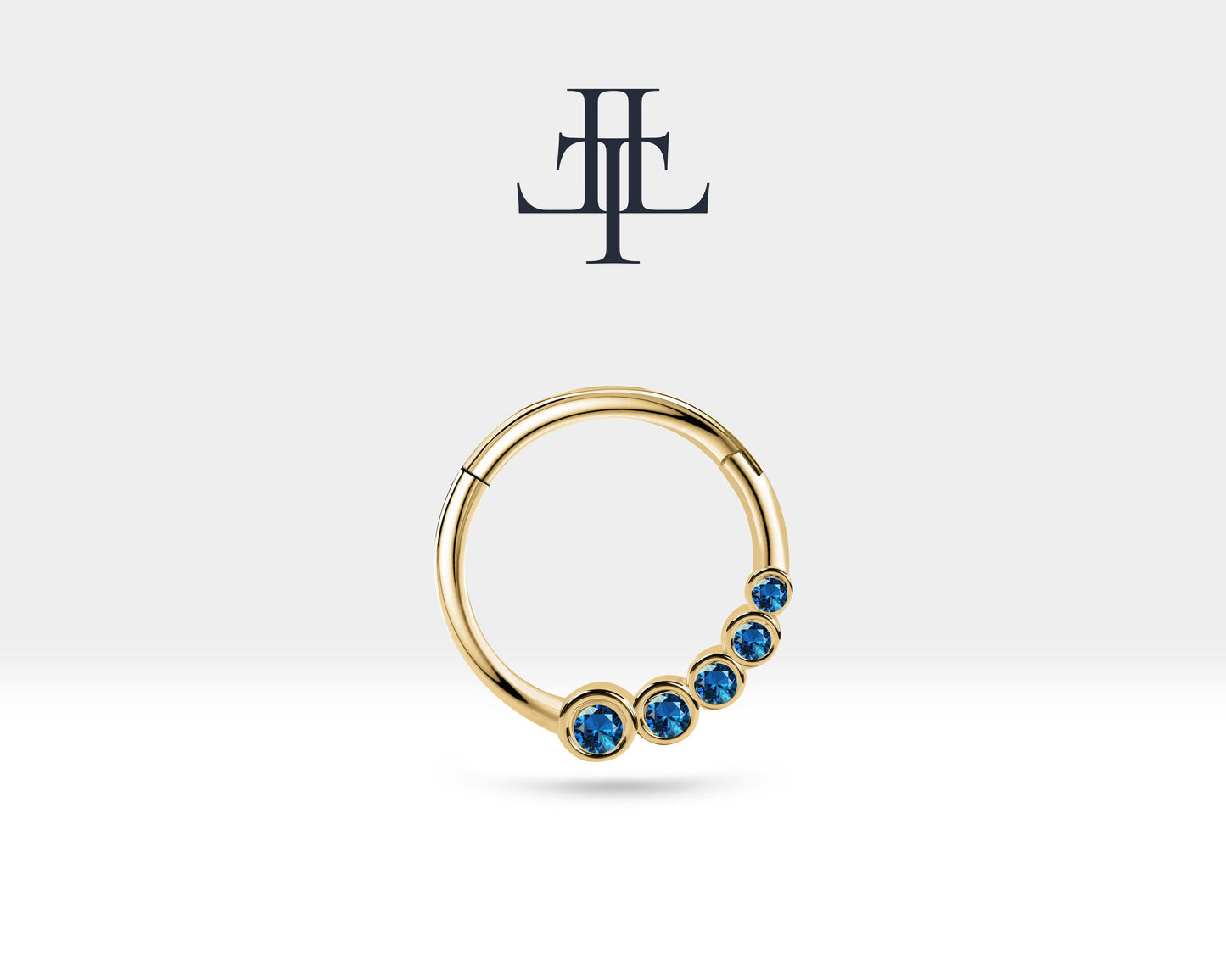 Süzme Safirli Halka Piercing, 12 MM , 1.2 MM, 14K Sarı-Beyaz-Kırmızı Altın | LC00018S