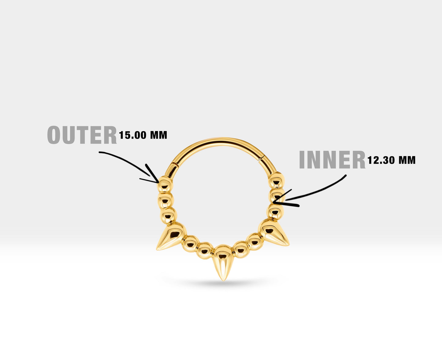 Çivili Halka Piercing, 15 MM , 1.2 MM, 14K Sarı-Beyaz-Kırmızı Altın | LC00052-2