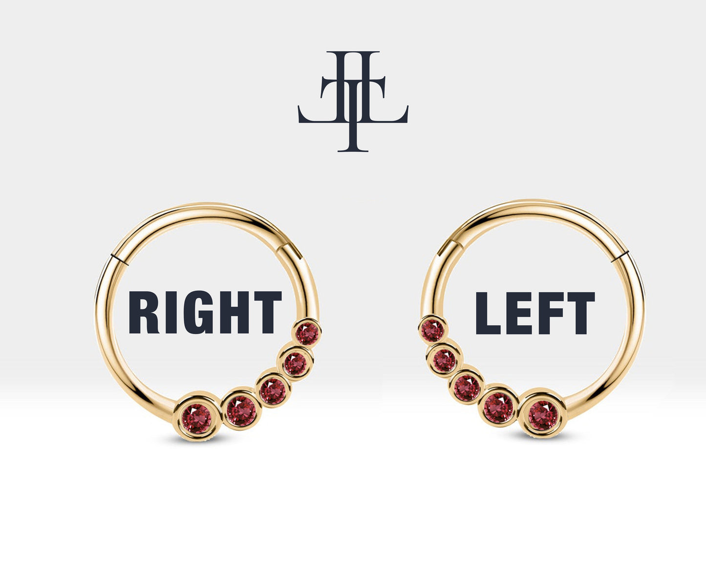 Süzme Yakutlu Halka Piercing, 12 MM , 1.2 MM, 14K Sarı-Beyaz-Kırmızı Altın | LC00018R