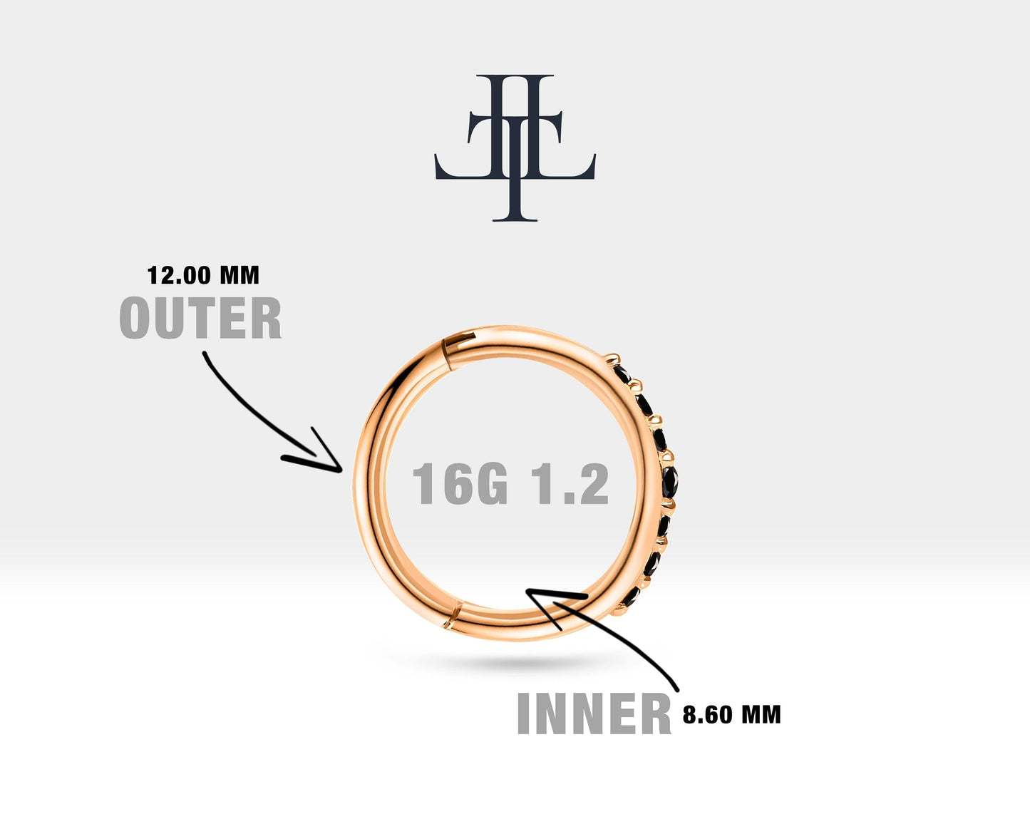 Dizi Siyah Pırlantalı Halka Piercing, 12 MM , 1.2 MM, 14K Sarı-Beyaz-Kırmızı Altın | LC00044B