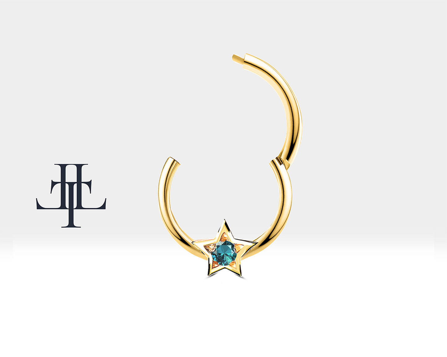 Yıldız Topazlı Halka Piercing, 10 MM , 1.2 MM, 14K Sarı-Beyaz-Kırmızı Altın | LC00019T