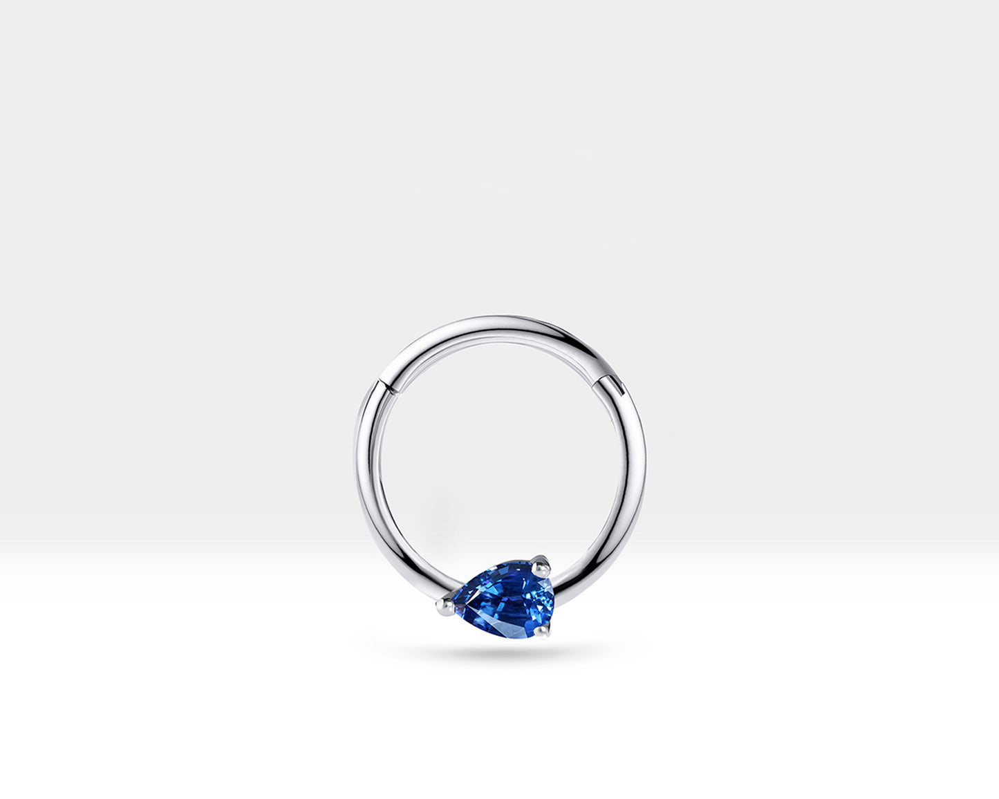 Damla Safirli Halka Piercing, 10-12 MM , 1.2 MM, 14K Sarı-Beyaz-Kırmızı Altın | LC00027S