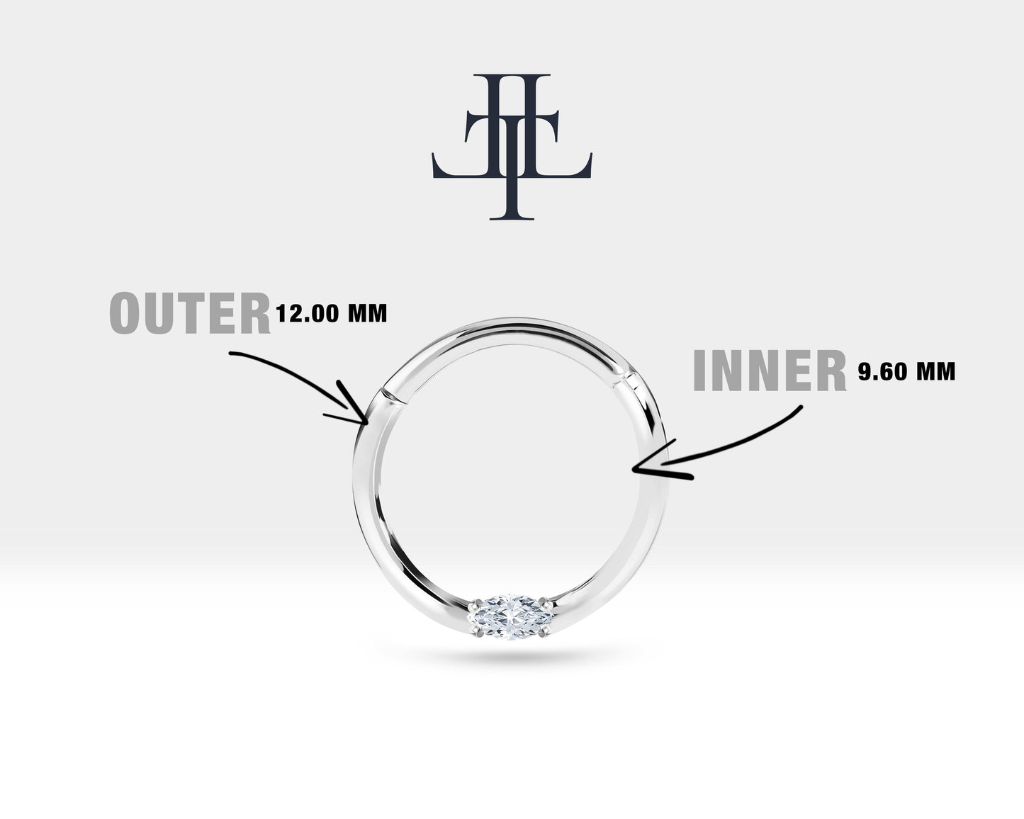 Markiz Pırlantalı Halka Piercing, 10-12 MM , 1.2 MM, 14K Sarı-Beyaz-Kırmızı Altın | LC00028D