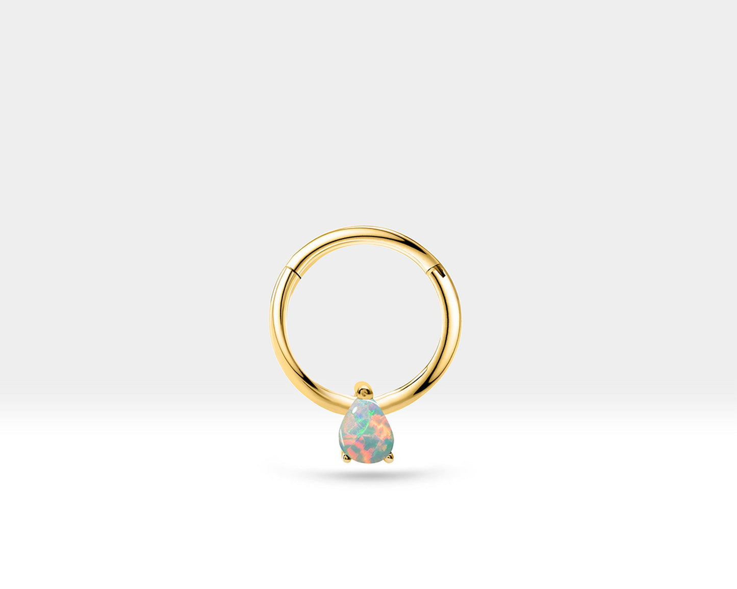 Damla Opalli Halka Piercing, 12 MM , 1.2 MM, 14K Sarı-Beyaz-Kırmızı Altın | LC00011O