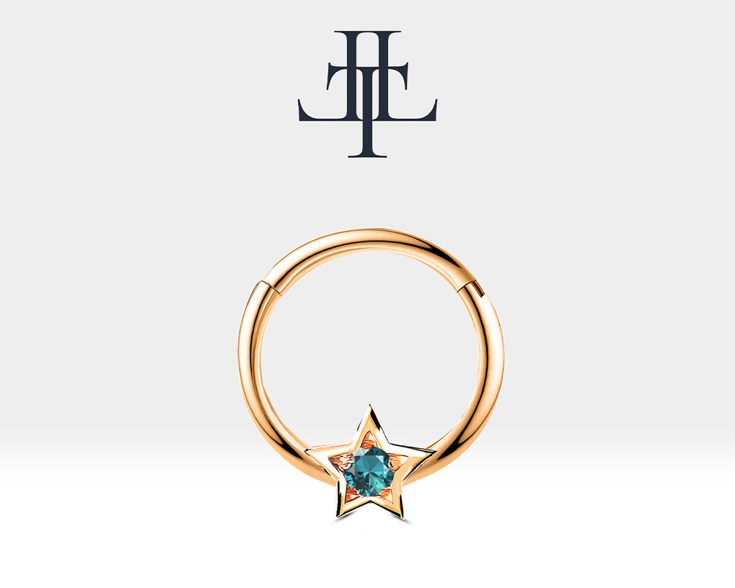 Yıldız Topazlı Halka Piercing, 10 MM , 1.2 MM, 14K Sarı-Beyaz-Kırmızı Altın | LC00019T