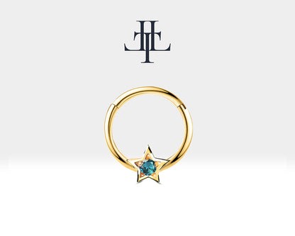 Yıldız Topazlı Halka Piercing, 10 MM , 1.2 MM, 14K Sarı-Beyaz-Kırmızı Altın | LC00019T