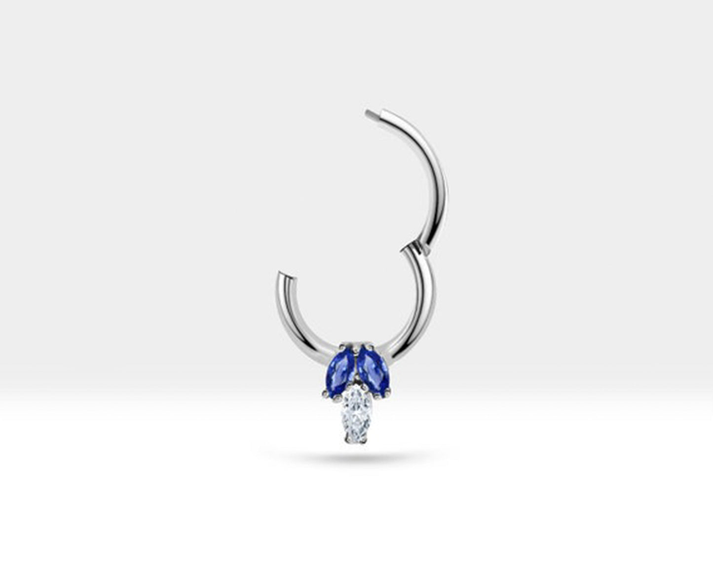 Üçlü Markiz Pırlanta ve Safirli Halka Piercing, 10 MM , 1.2 MM, 14K Sarı-Beyaz-Kırmızı Altın | LC00023SD