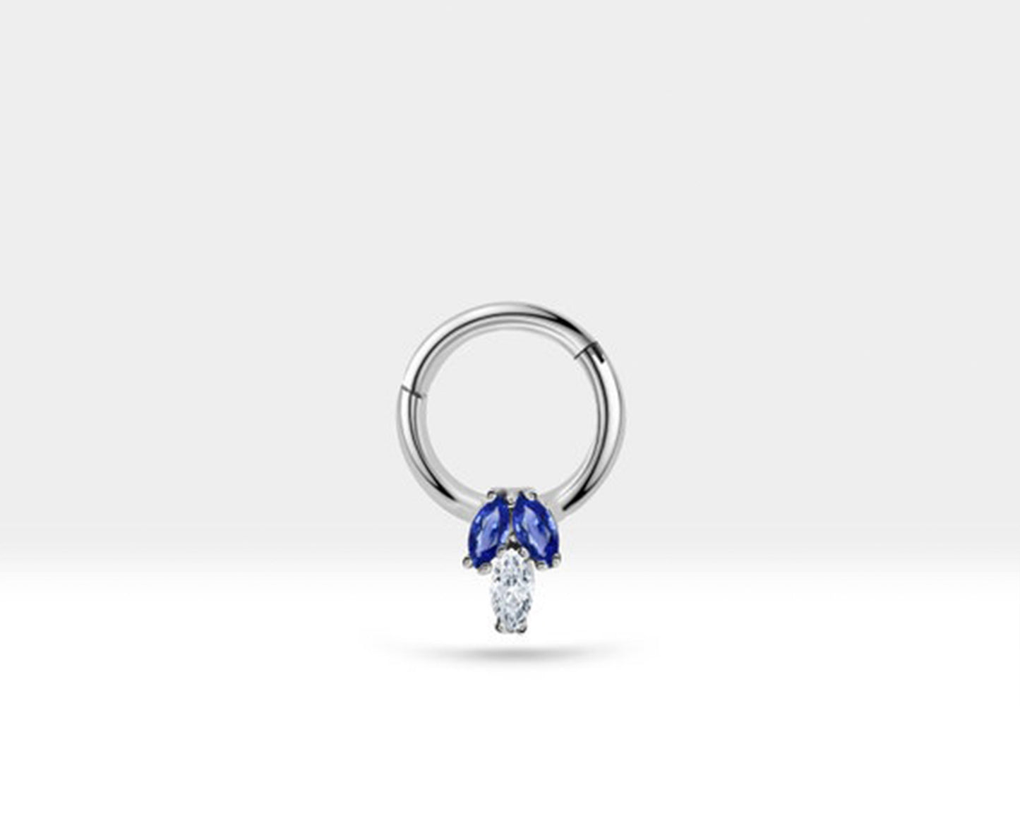 Üçlü Markiz Pırlanta ve Safirli Halka Piercing, 10 MM , 1.2 MM, 14K Sarı-Beyaz-Kırmızı Altın | LC00023SD