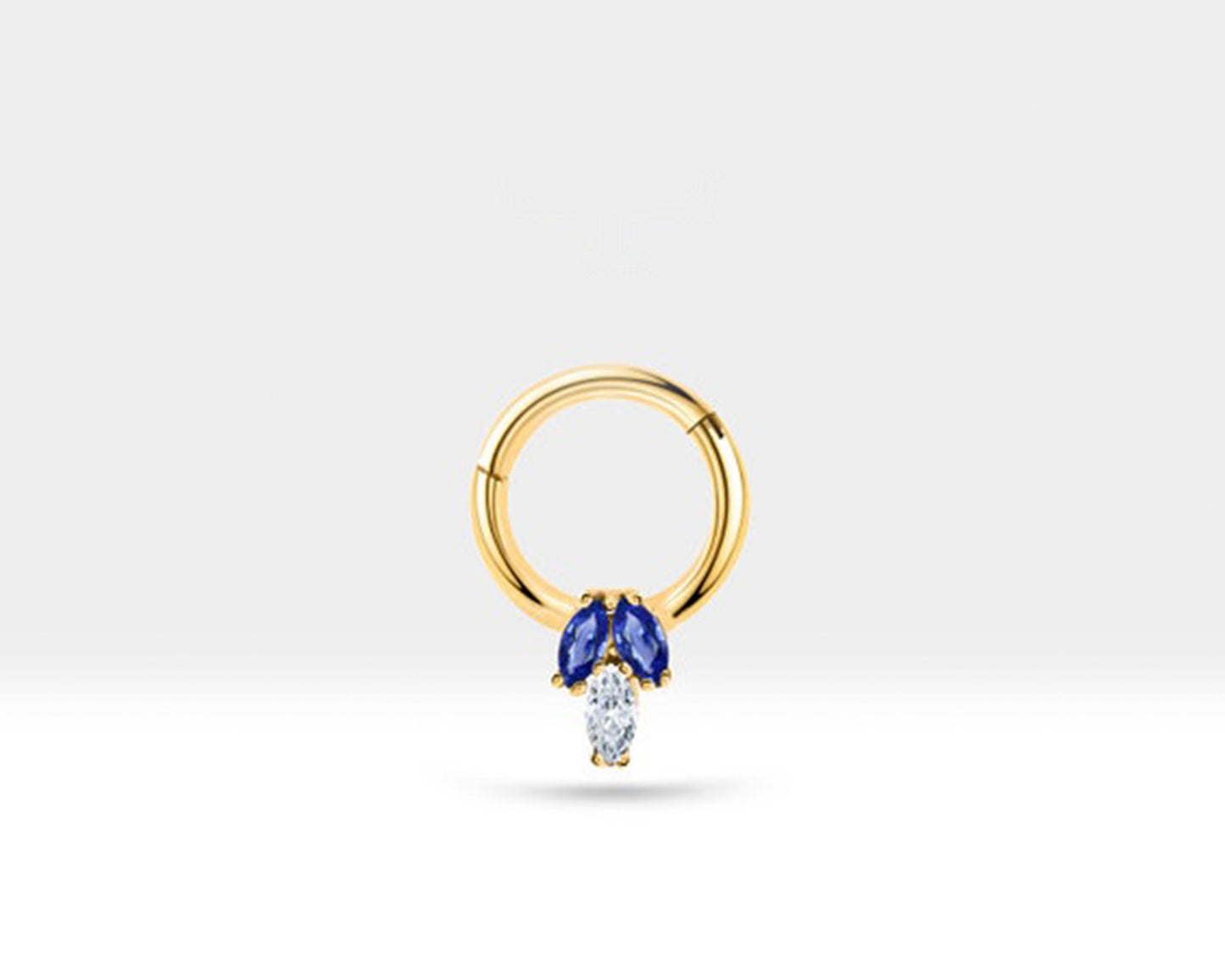 Üçlü Markiz Pırlanta ve Safirli Halka Piercing, 10 MM , 1.2 MM, 14K Sarı-Beyaz-Kırmızı Altın | LC00023SD