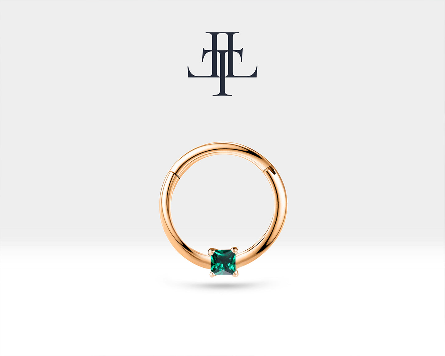 Prenses Zümrütlü Halka Piercing, 10-12 MM , 1.2 MM, 14K Sarı-Beyaz-Kırmızı Altın | LC00034E