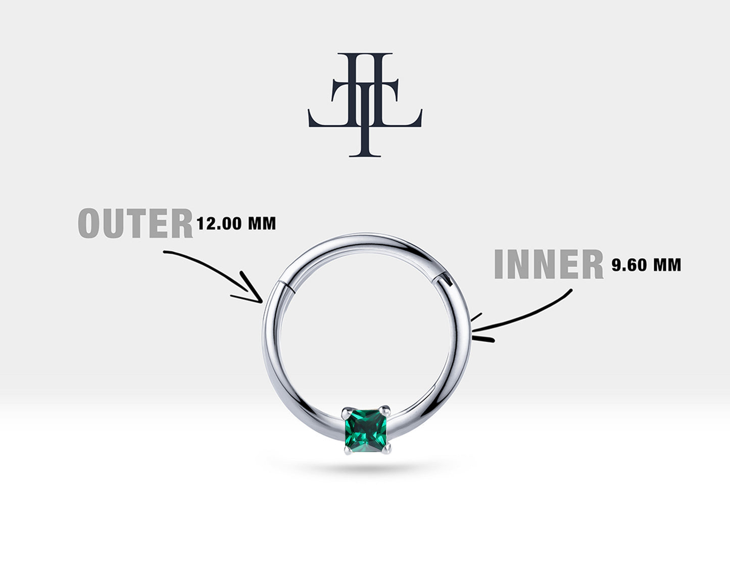 Prenses Zümrütlü Halka Piercing, 10-12 MM , 1.2 MM, 14K Sarı-Beyaz-Kırmızı Altın | LC00034E