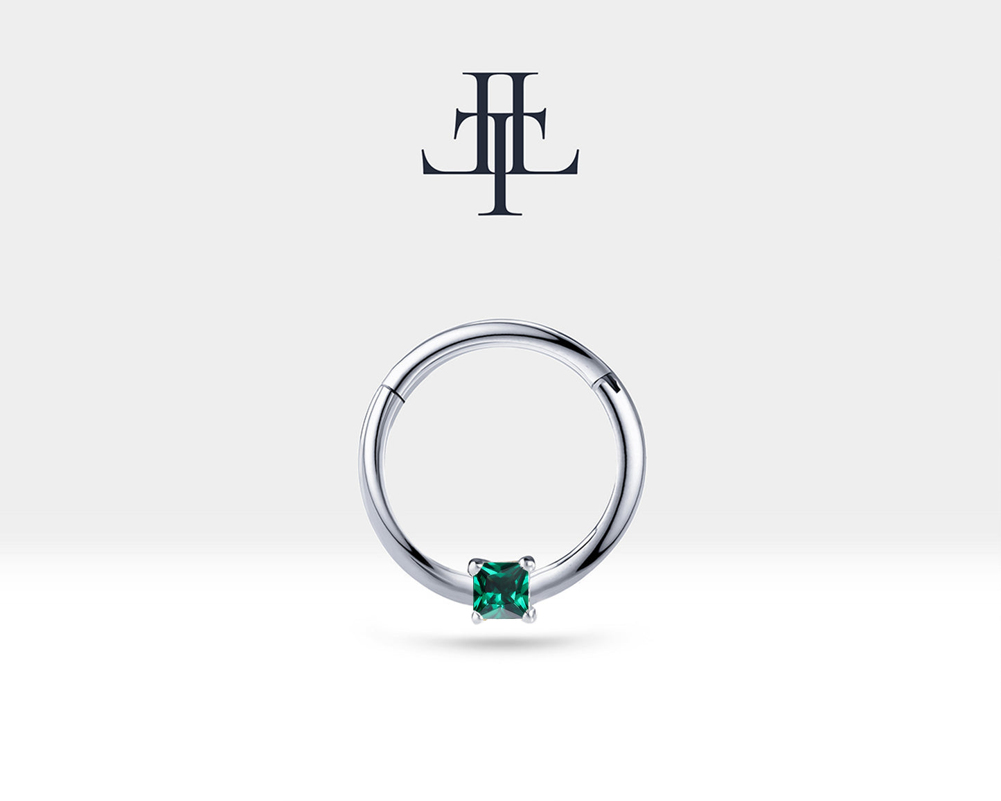 Prenses Zümrütlü Halka Piercing, 10-12 MM , 1.2 MM, 14K Sarı-Beyaz-Kırmızı Altın | LC00034E