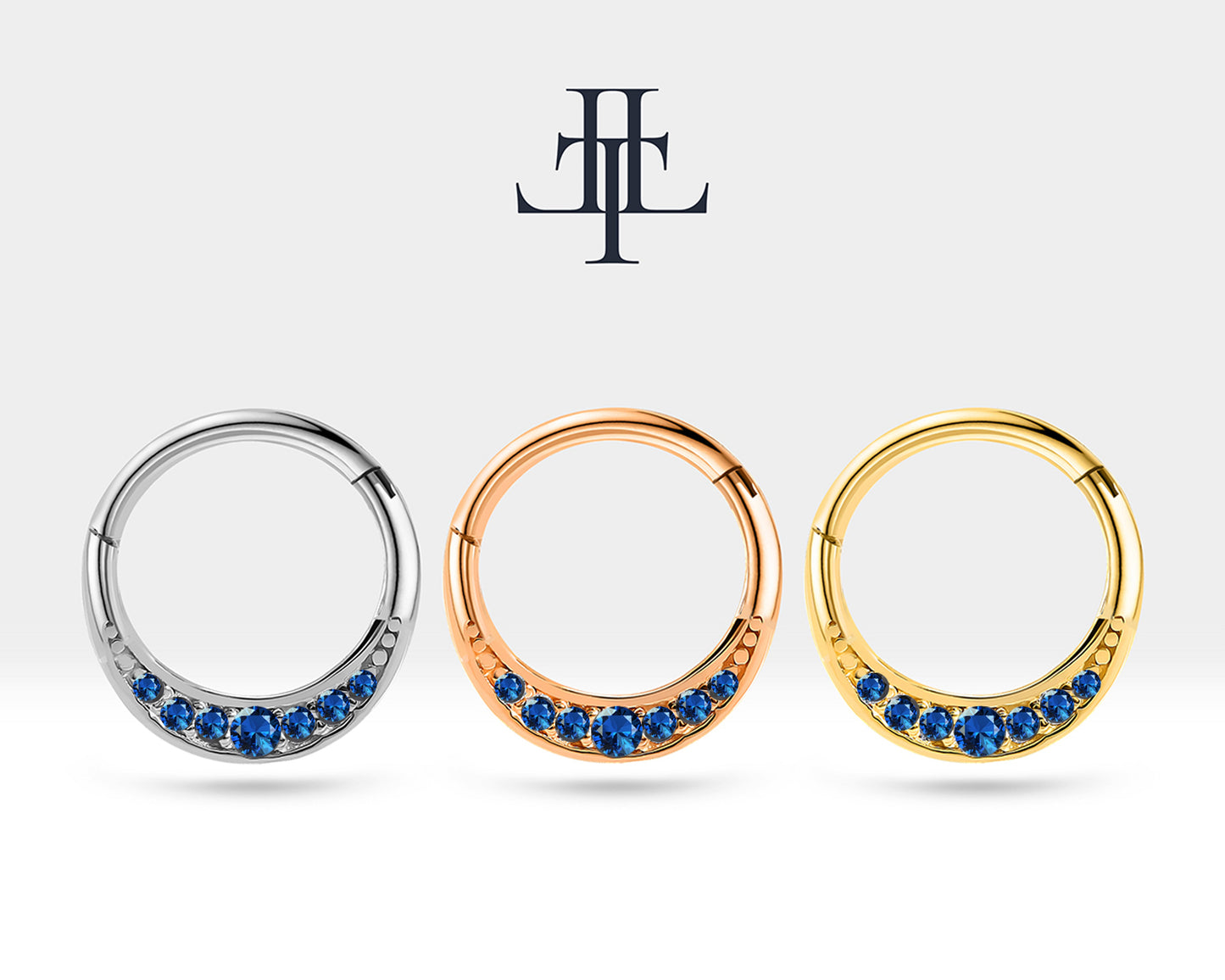 Safirli Taç Halka Piercing, 12 MM , 1.2 MM, 14K Sarı-Beyaz-Kırmızı Altın | LC00039S