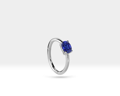 Oval Safir Halka Piercing Küpe, 12 MM , 1.2 MM, 14K Sarı-Beyaz-Kırmızı Altın | LE00007S