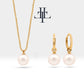 Bridal Jewelry Set of Pearl Earrings and Necklace Set in 14K Solid Gold Jewelry Set with Single Natural Pearl | LS00013P