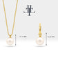 Bridal Jewelry Set of Pearl Earrings and Necklace Set in 14K Solid Gold Jewelry Set with Single Natural Pearl | LS00013P