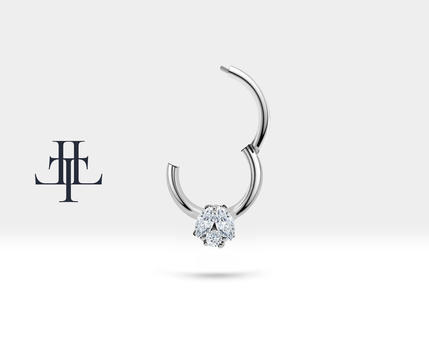 İkili Markiz Pırlantalı Halka Piercing, 10 MM , 1.2 MM, 14K Sarı-Beyaz-Kırmızı Altın | LC00026D