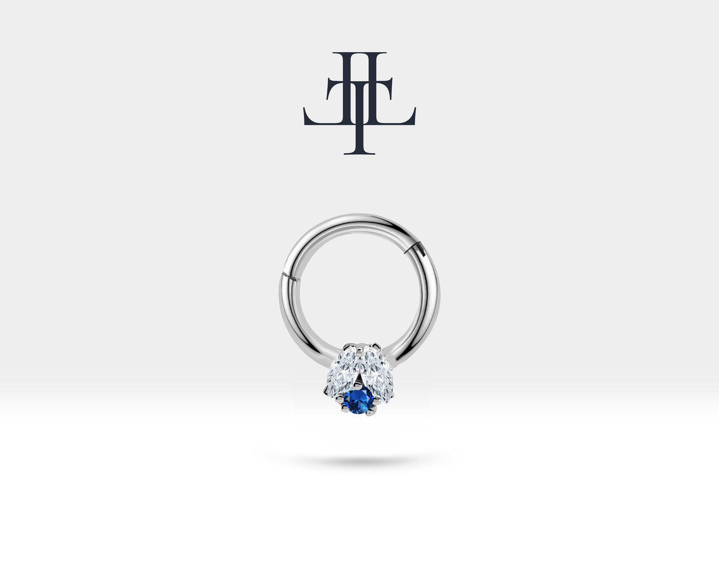 İkili Markiz Pırlanta ve Safirli Halka Piercing, 10 MM , 1.2 MM, 14K Sarı-Beyaz-Kırmızı Altın | LC00024DS