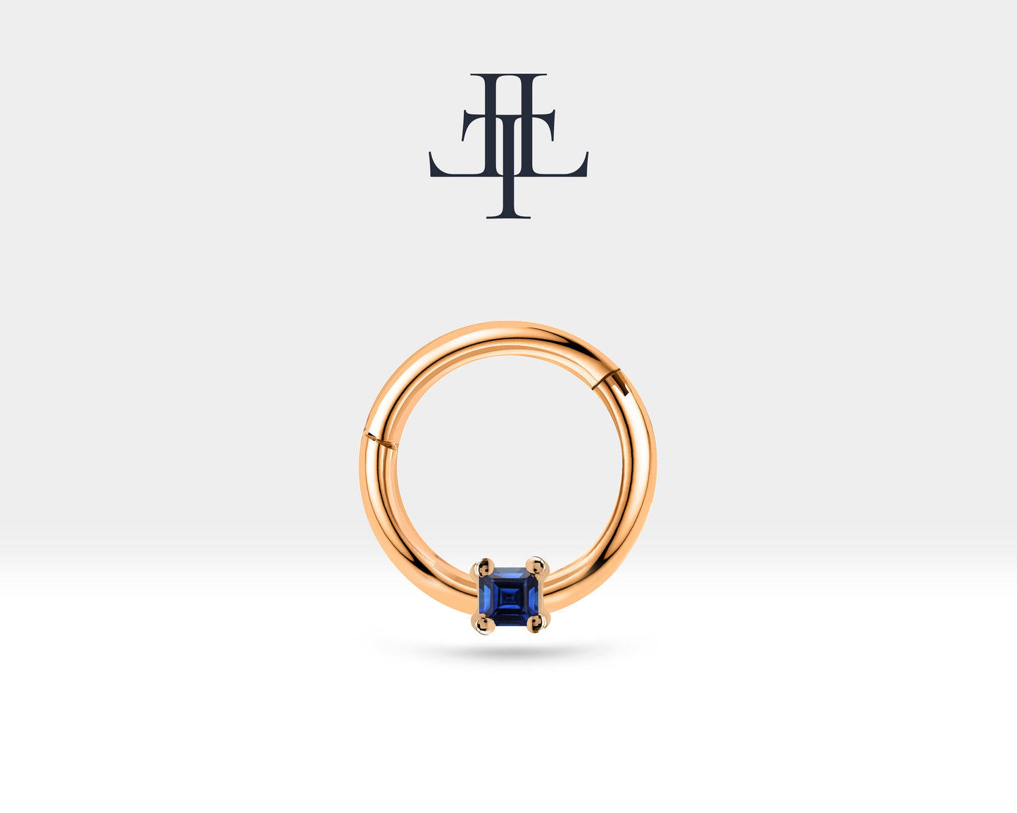 Prenses Safirli Halka Piercing, 10-12 MM , 1.2 MM, 14K Sarı-Beyaz-Kırmızı Altın | LC00034S