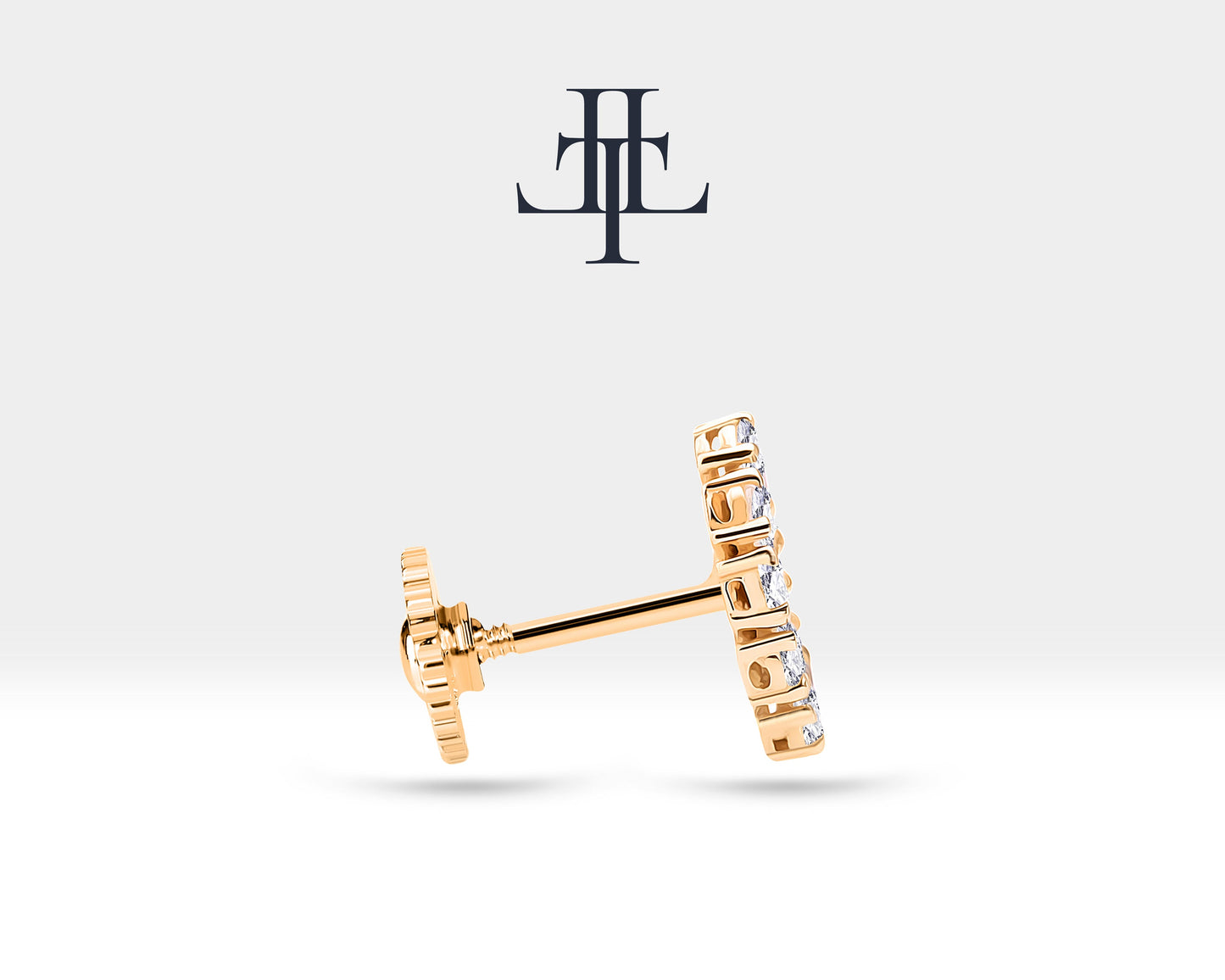 Damla Pırlantalı Piercing, 8 MM , 1.2 MM, 14K Sarı-Beyaz-Kırmızı Altın | LP00010D