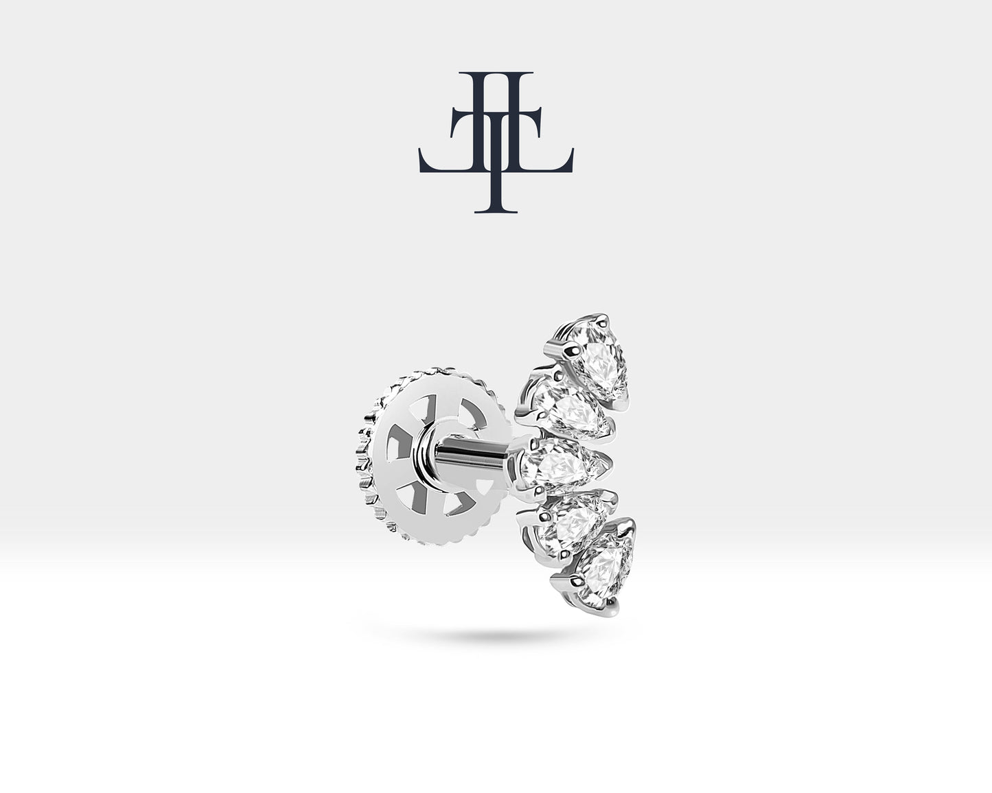 Damla Pırlantalı Piercing, 8 MM , 1.2 MM, 14K Sarı-Beyaz-Kırmızı Altın | LP00010D