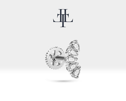 Damla Pırlantalı Piercing, 8 MM , 1.2 MM, 14K Sarı-Beyaz-Kırmızı Altın | LP00010D