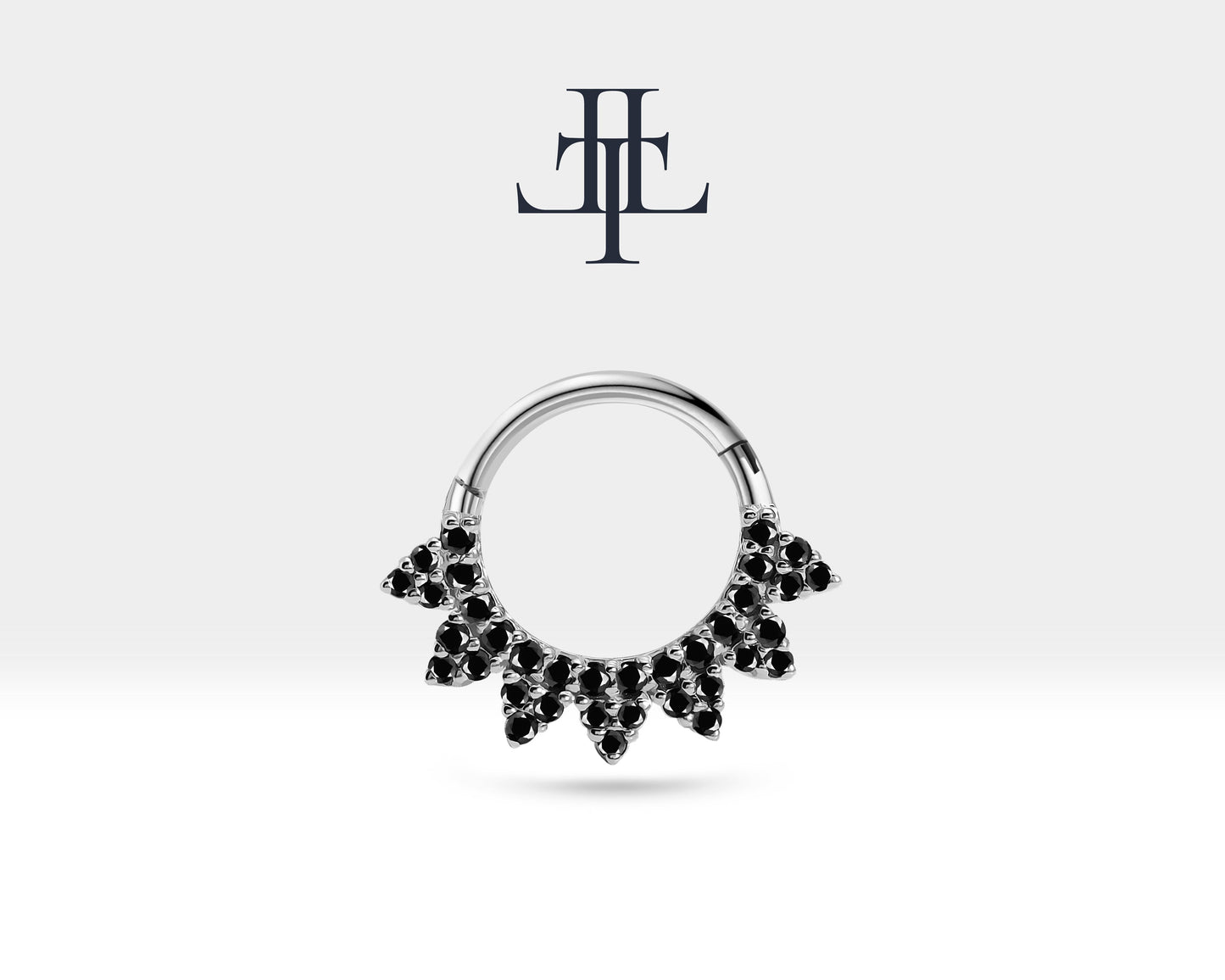 Taç Siyah Pırlantalı Halka Piercing, 13.5 MM , 1.2 MM, 14K Sarı-Beyaz-Kırmızı Altın | LC00041B