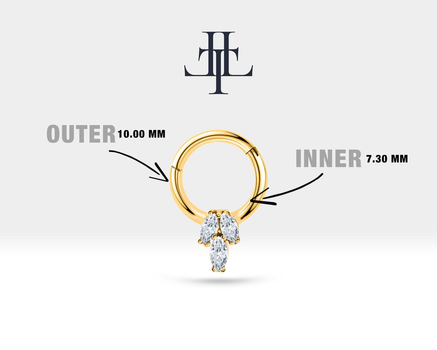 Üçlü Markiz Pırlantalı Halka Piercing, 10 MM , 1.2 MM, 14K Sarı-Beyaz-Kırmızı Altın | LC00021D