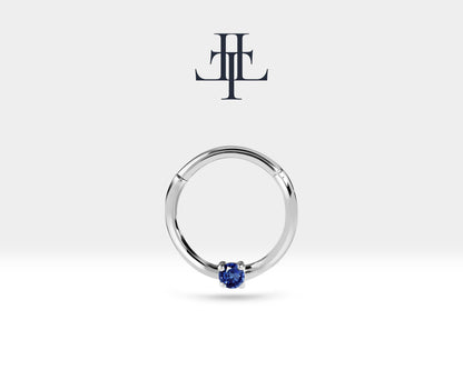 Safirli Halka Piercing, 10-12 MM , 1.2 MM, 14K Sarı-Beyaz-Kırmızı Altın | LC00032S