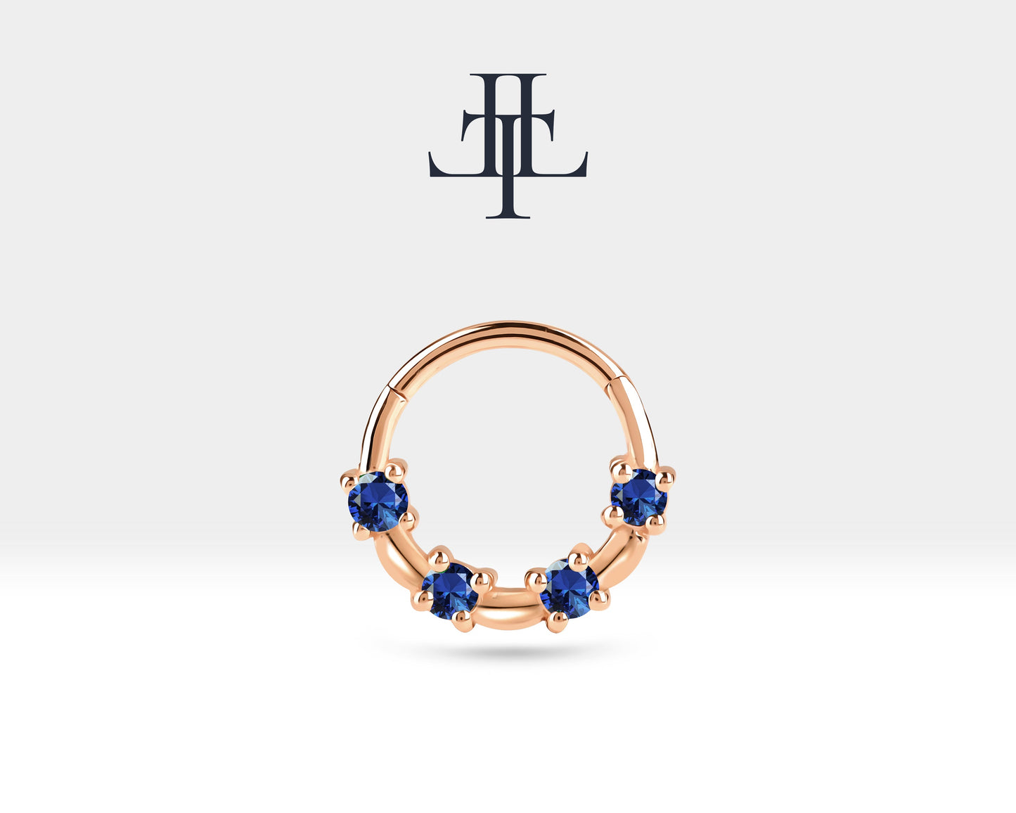 Bezeme Safirli Halka Piercing, 13 MM , 1.2 MM, 14K Sarı-Beyaz-Kırmızı Altın | LC00009S