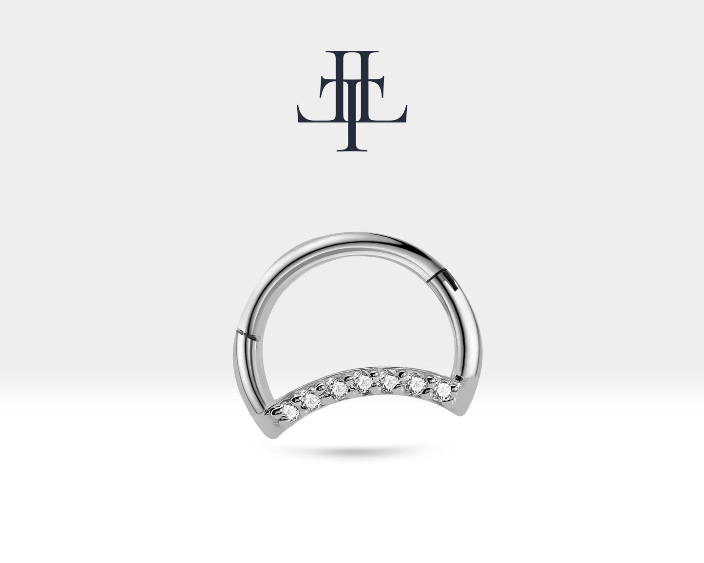 Hilal Pırlantalı Halka Piercing, 10 MM , 1.2 MM, 14K Sarı-Beyaz-Kırmızı Altın | LC00045D