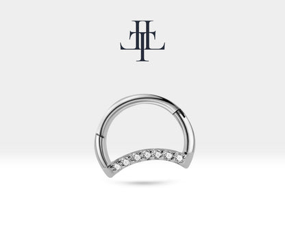 Hilal Pırlantalı Halka Piercing, 10 MM , 1.2 MM, 14K Sarı-Beyaz-Kırmızı Altın | LC00045D