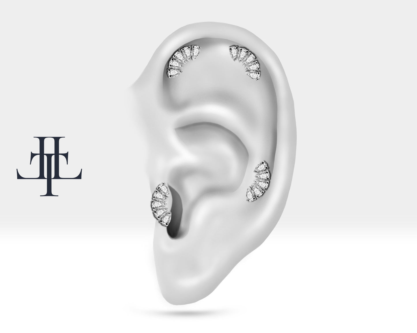 Damla Pırlantalı Piercing, 8 MM , 1.2 MM, 14K Sarı-Beyaz-Kırmızı Altın | LP00010D