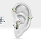 Bezeme Zümrütlü Halka Piercing, 13 MM , 1.2 MM, 14K Sarı-Beyaz-Kırmızı Altın | LC00009E