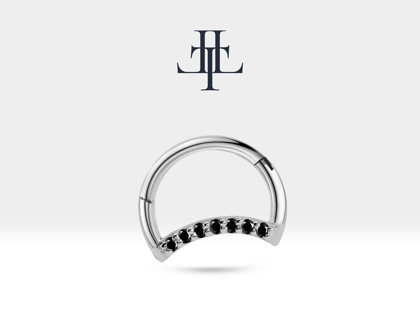 Hilal Siyah Pırlantalı Halka Piercing, 10 MM , 1.2 MM, 14K Sarı-Beyaz-Kırmızı Altın | LC00045B