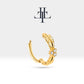 Yaprak Motifli Pırlantalı Halka Piercing, 12 MM, 1.2 MM, 14K Sarı-Beyaz-Kırmızı Altın | LC00004D