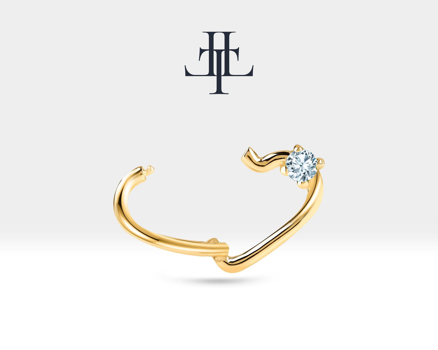 Tek Taş Kalp Pırlantalı Halka Piercing, 13 MM , 1.2 MM, 14K Sarı-Beyaz-Kırmızı Altın | LC00010D