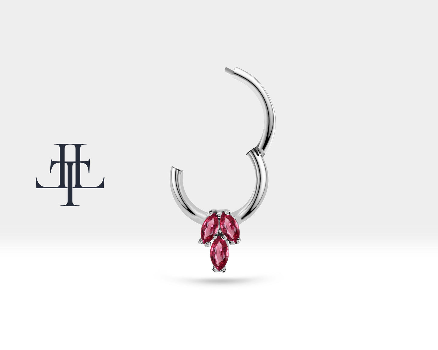 Üçlü Markiz Yakutlu Halka Piercing, 10 MM , 1.2 MM, 14K Sarı-Beyaz-Kırmızı Altın | LC00021R