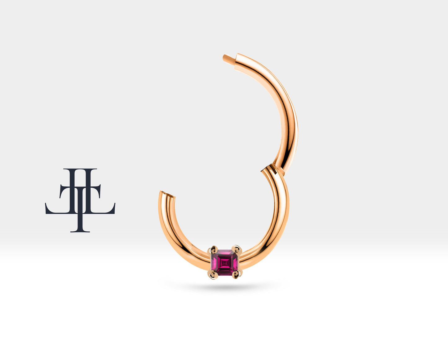 Prenses Yakutlu Halka Piercing, 10-12 MM , 1.2 MM, 14K Sarı-Beyaz-Kırmızı Altın | LC00034R